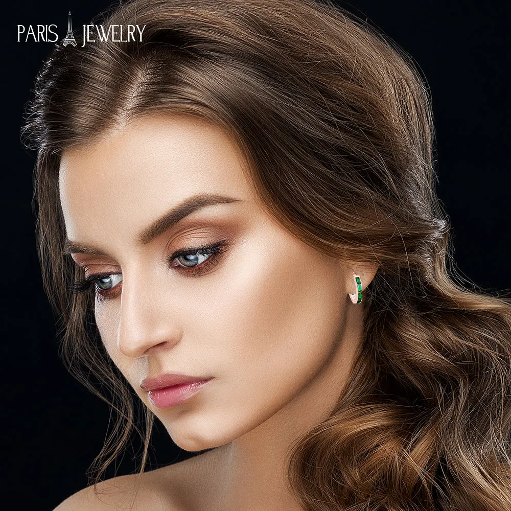 Paris Jewelry 18K Rose Gold Created Emerald 3Ct Emerald Cut Huggie Hoop Earrings Plated