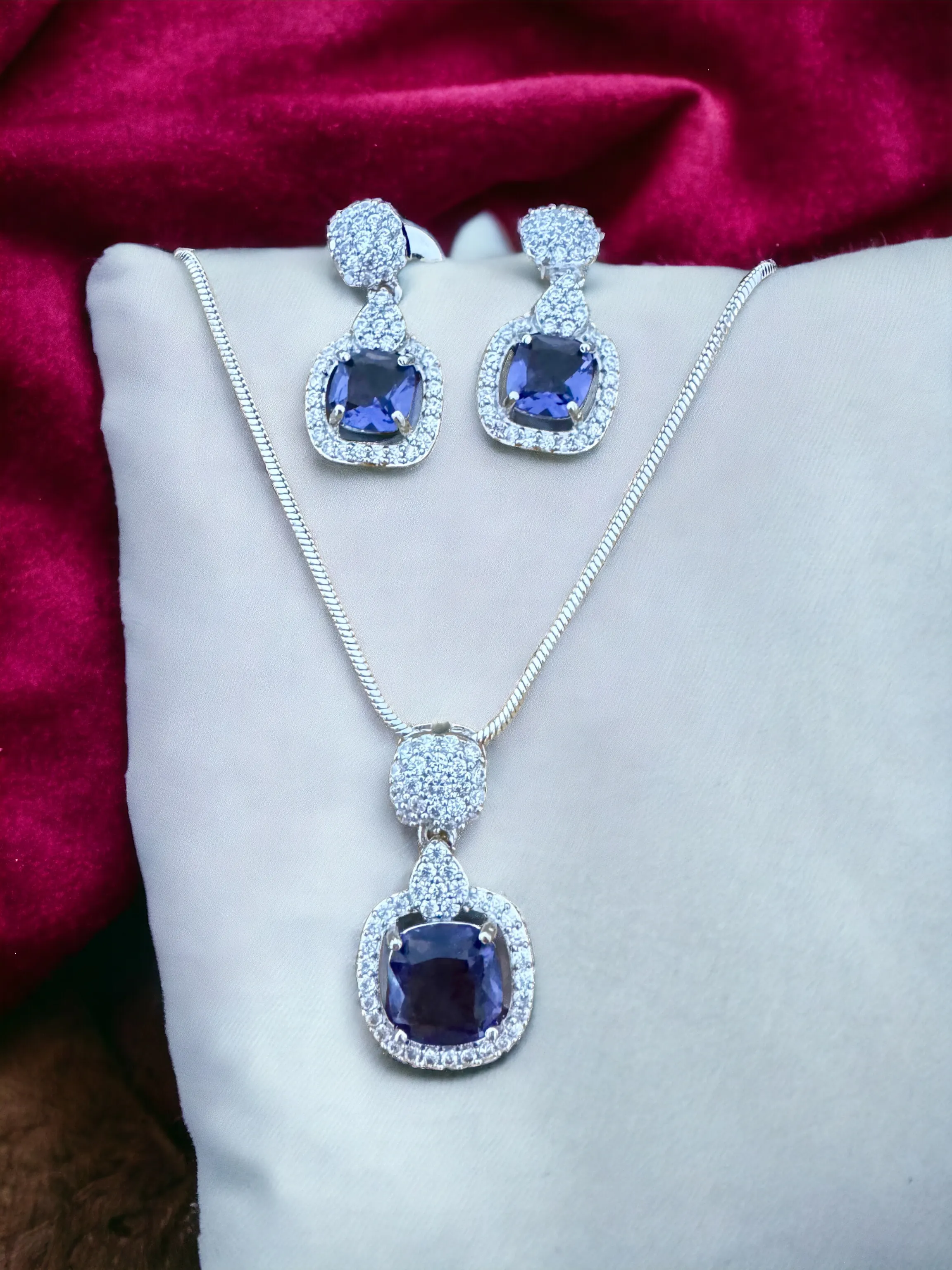 Pearlfect Radiant Square American Diamond Necklace Set
