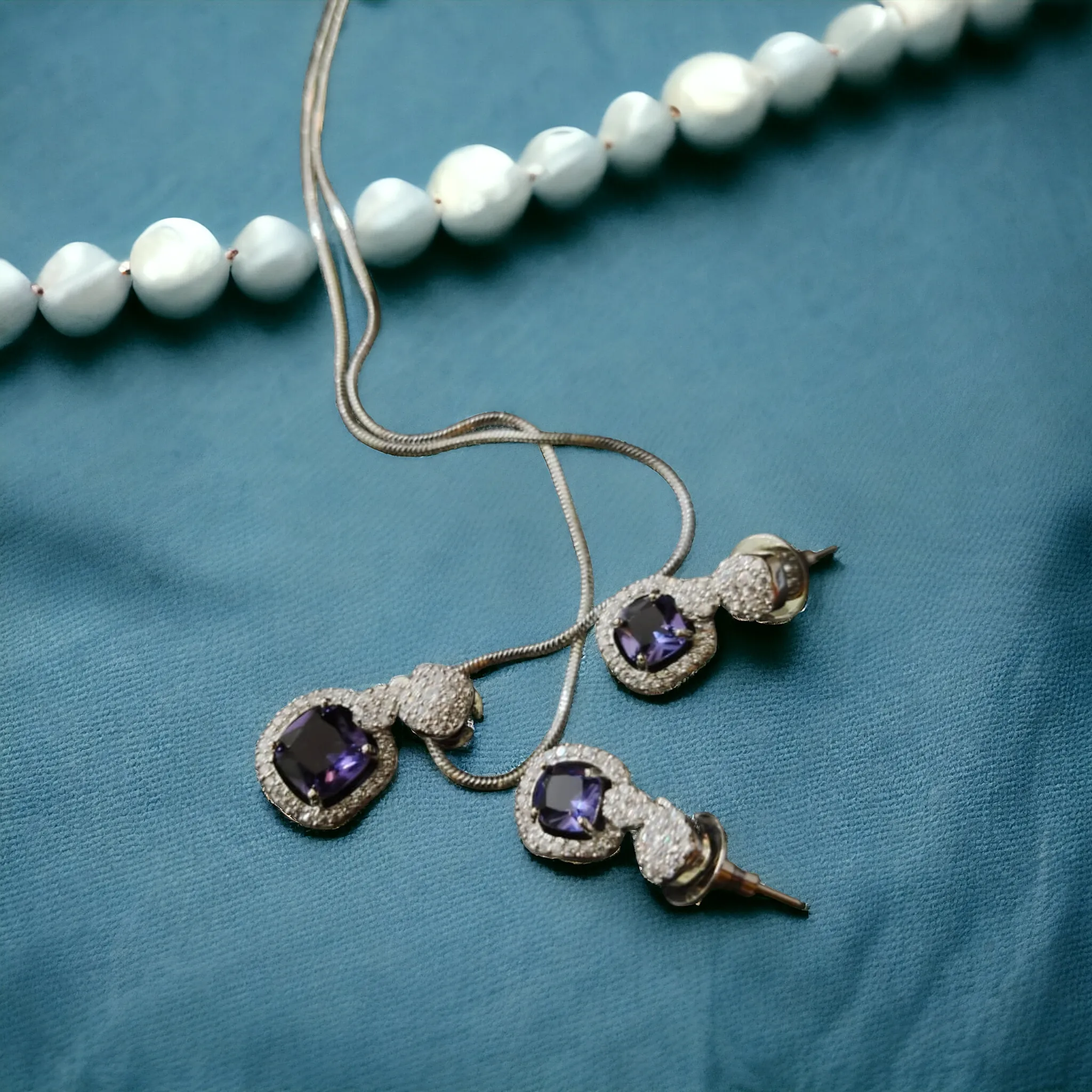 Pearlfect Radiant Square American Diamond Necklace Set