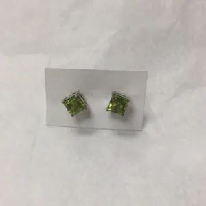 Peridot Square Faceted Stud Earrings
