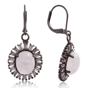 Pewter Moonstone Oval Cz Earring
