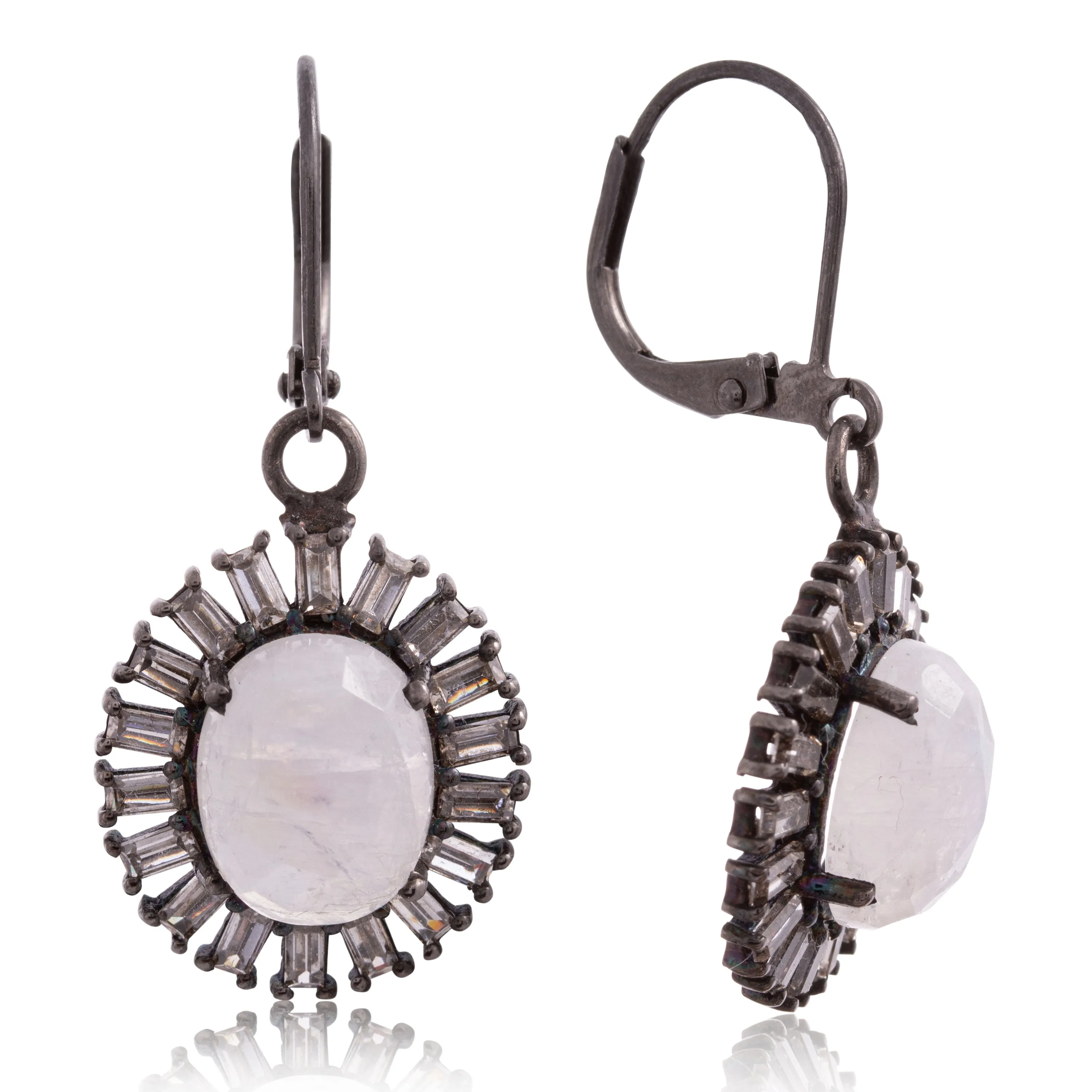 Pewter Moonstone Oval Cz Earring