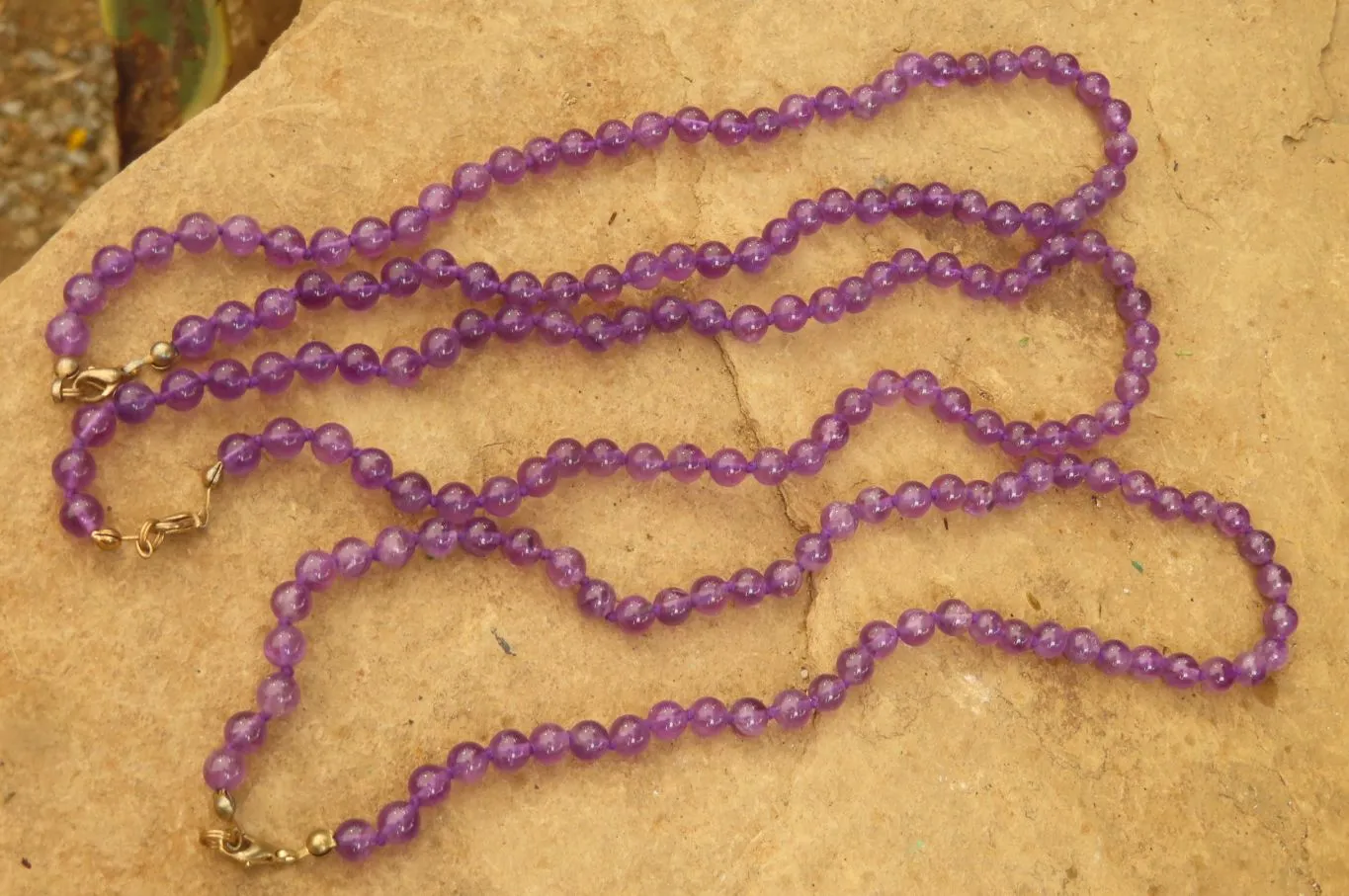 Polished Gem Amethyst Ball Shaped Beaded Necklace - Sold per Item- From Zambia