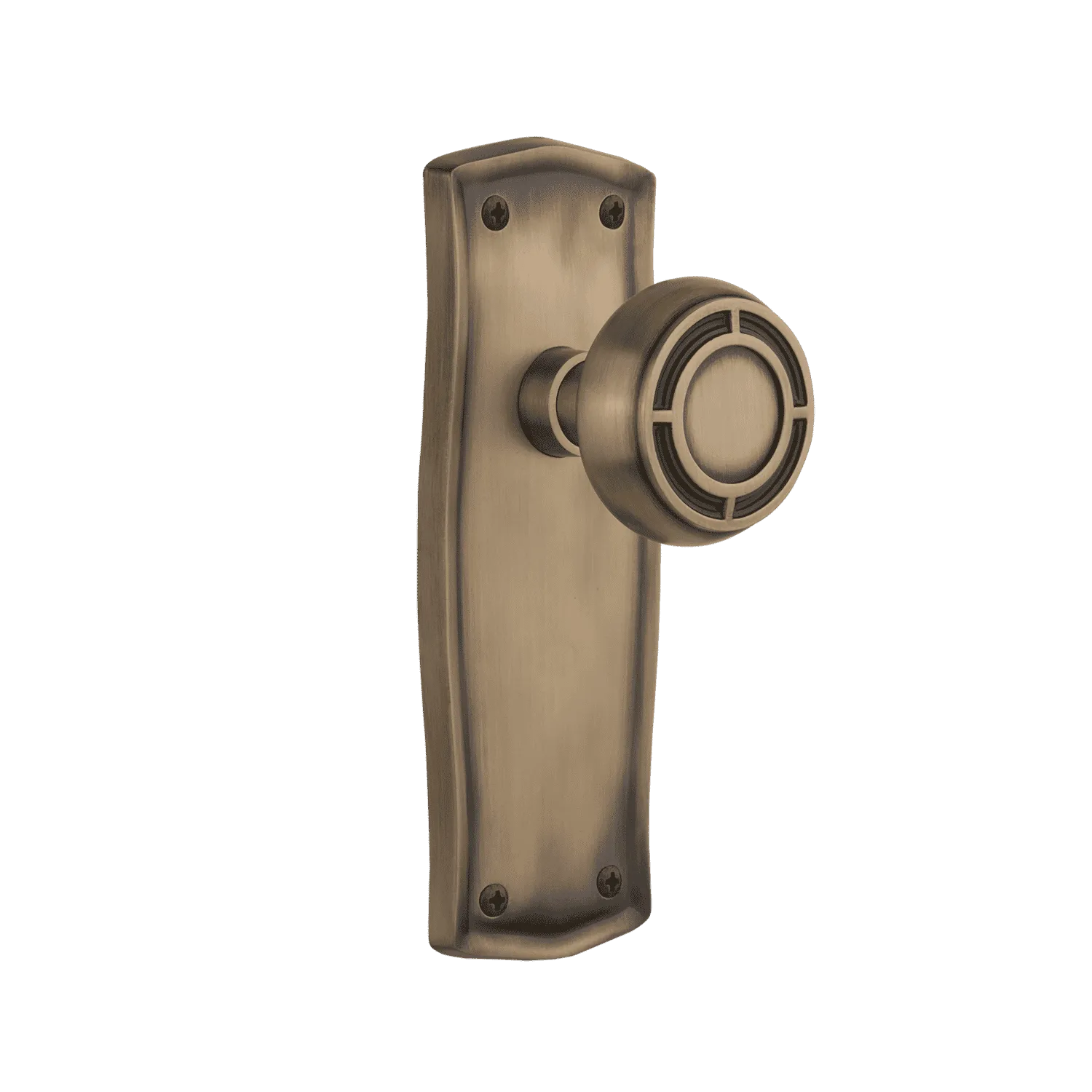 Prairie Long Plate with Mission Knob in Antique Brass