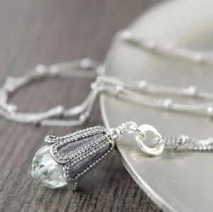 Prasiolite Green Amethyst bali style sterling silver pendant and necklace