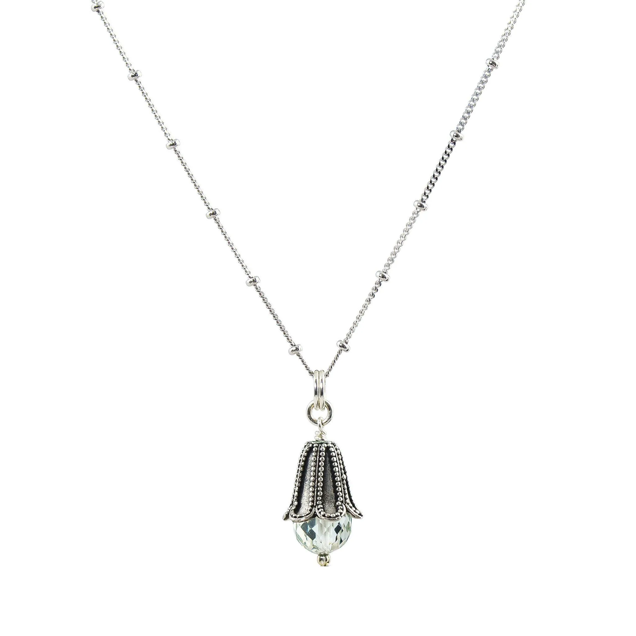 Prasiolite Green Amethyst bali style sterling silver pendant and necklace