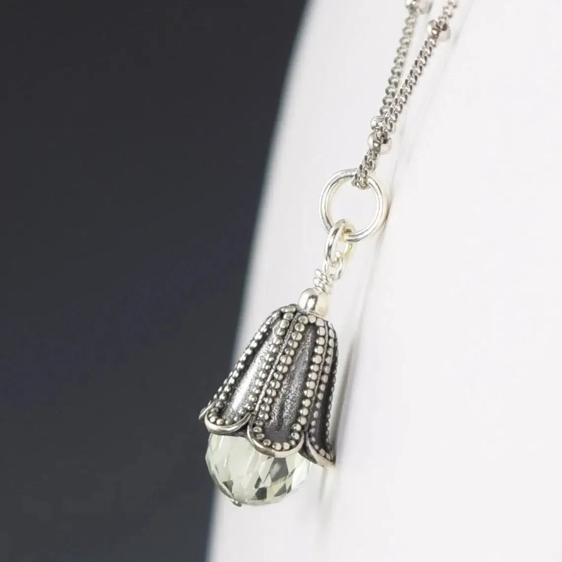 Prasiolite Green Amethyst bali style sterling silver pendant and necklace
