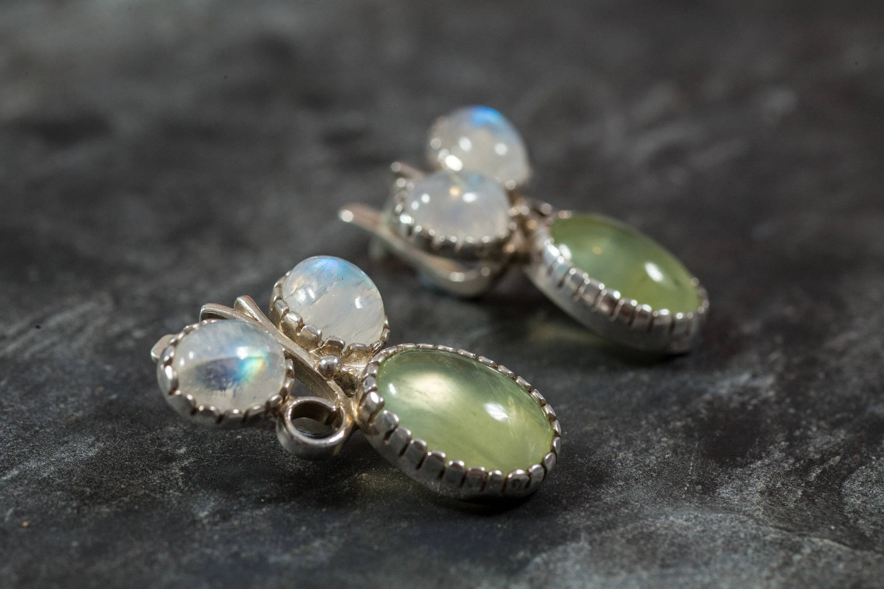 Prehnite Earrings - Moonstone Earrings - Large Leaf Earrings