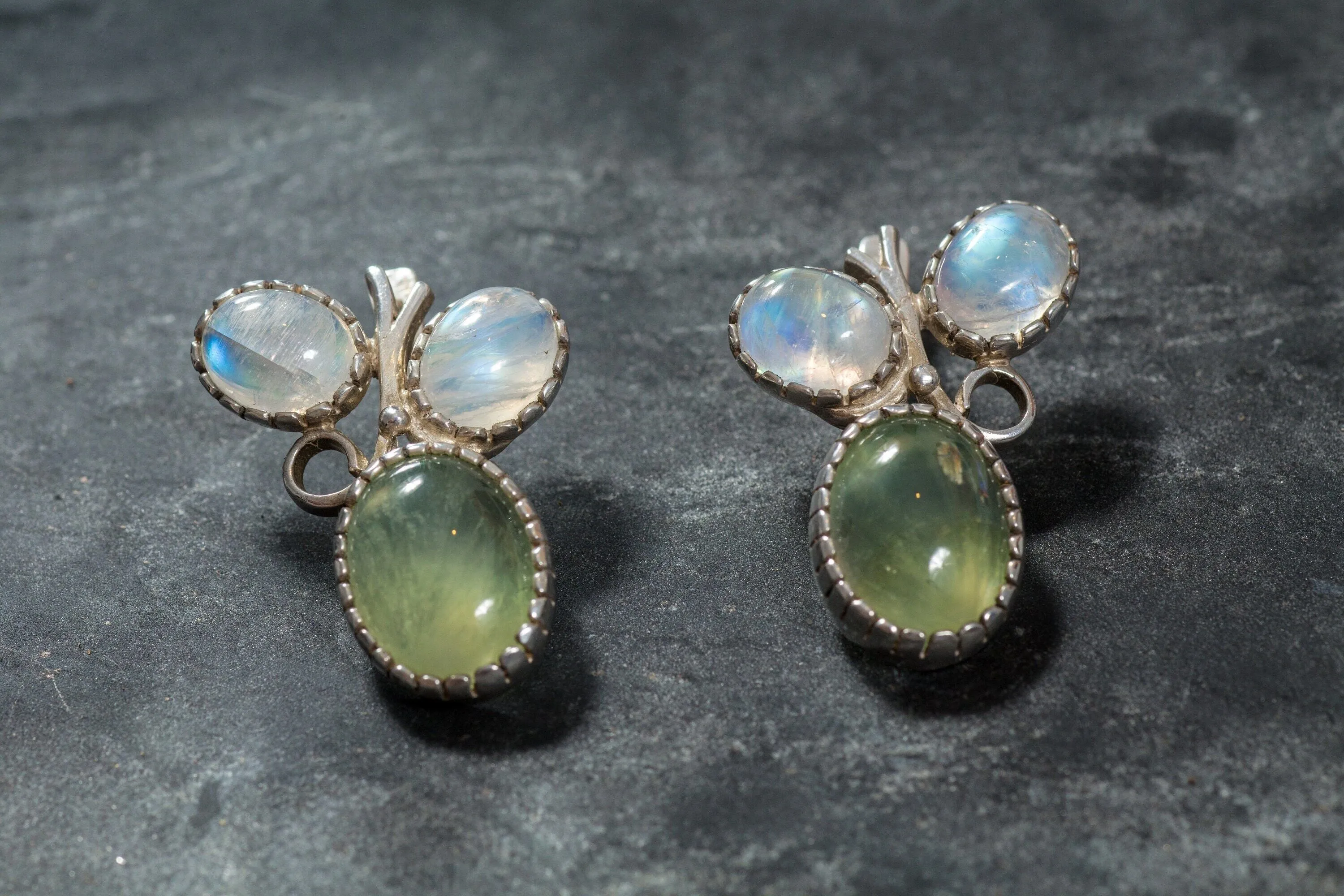 Prehnite Earrings - Moonstone Earrings - Large Leaf Earrings