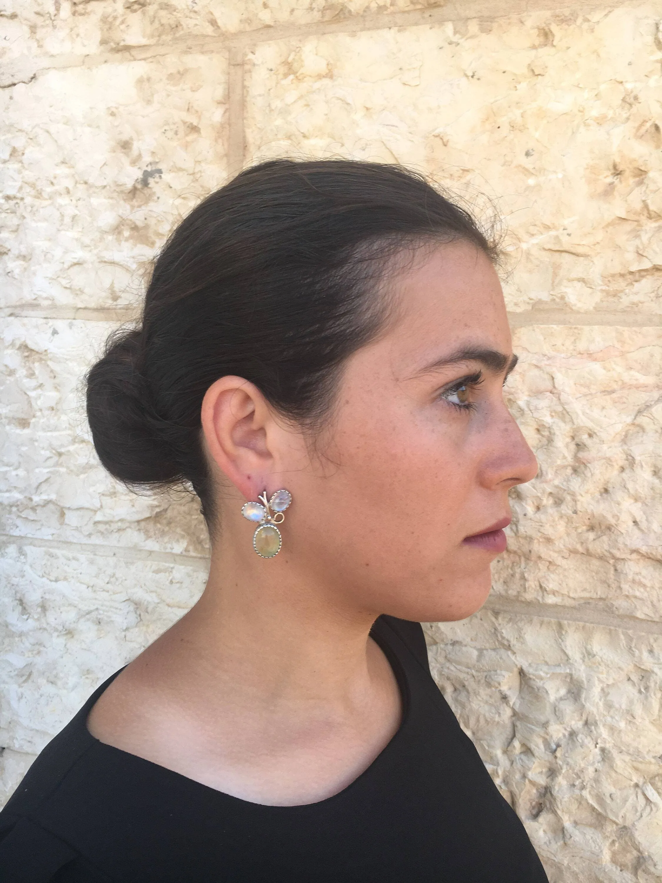 Prehnite Earrings - Moonstone Earrings - Large Leaf Earrings