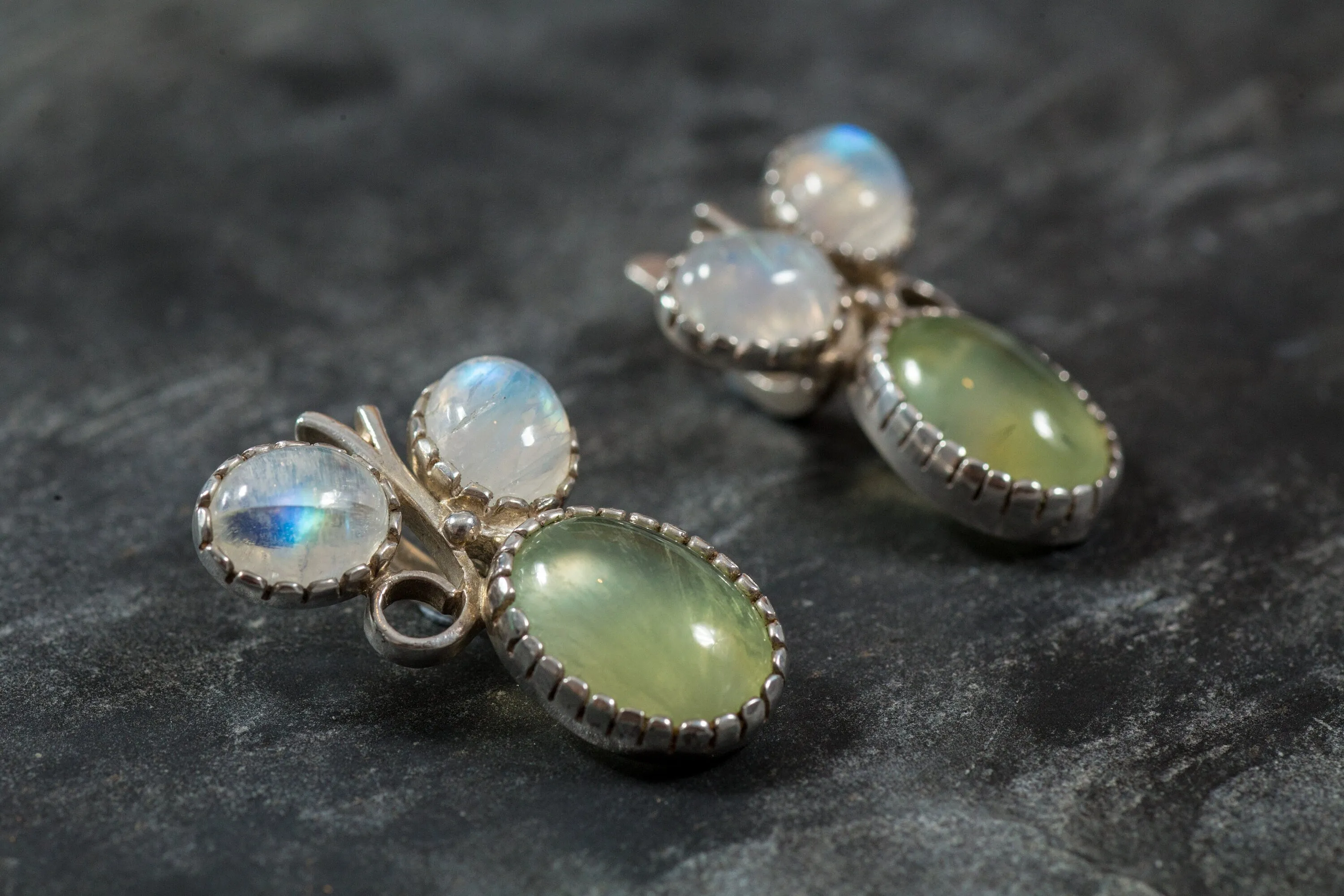 Prehnite Earrings - Moonstone Earrings - Large Leaf Earrings