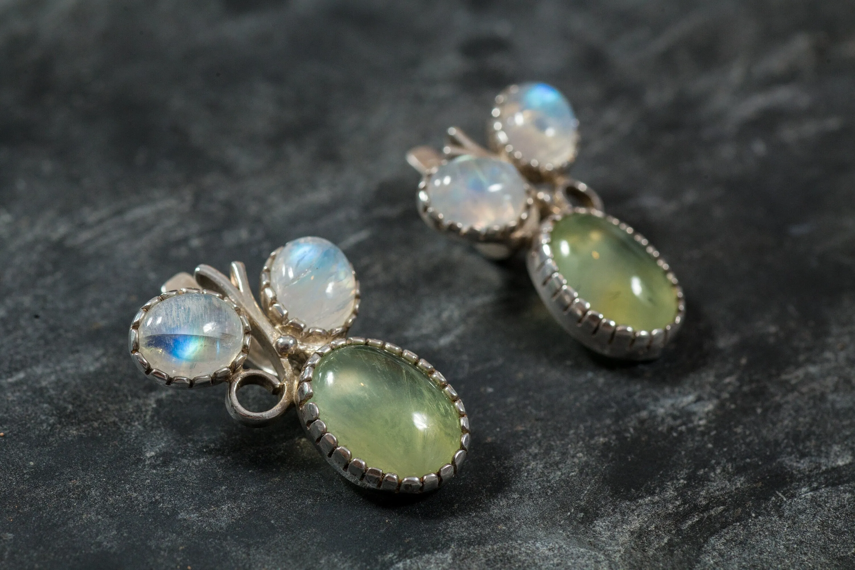Prehnite Earrings - Moonstone Earrings - Large Leaf Earrings