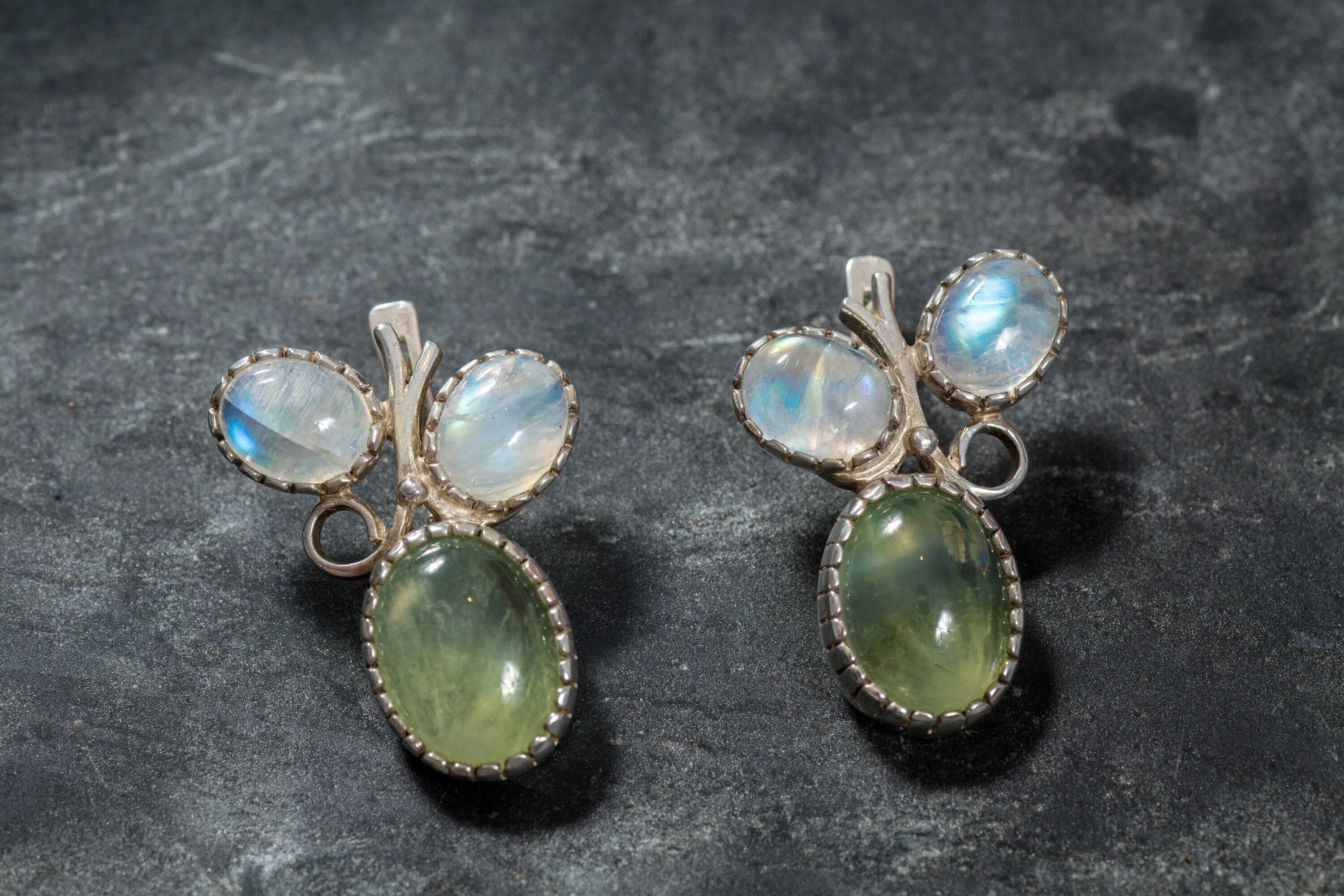 Prehnite Earrings - Moonstone Earrings - Large Leaf Earrings