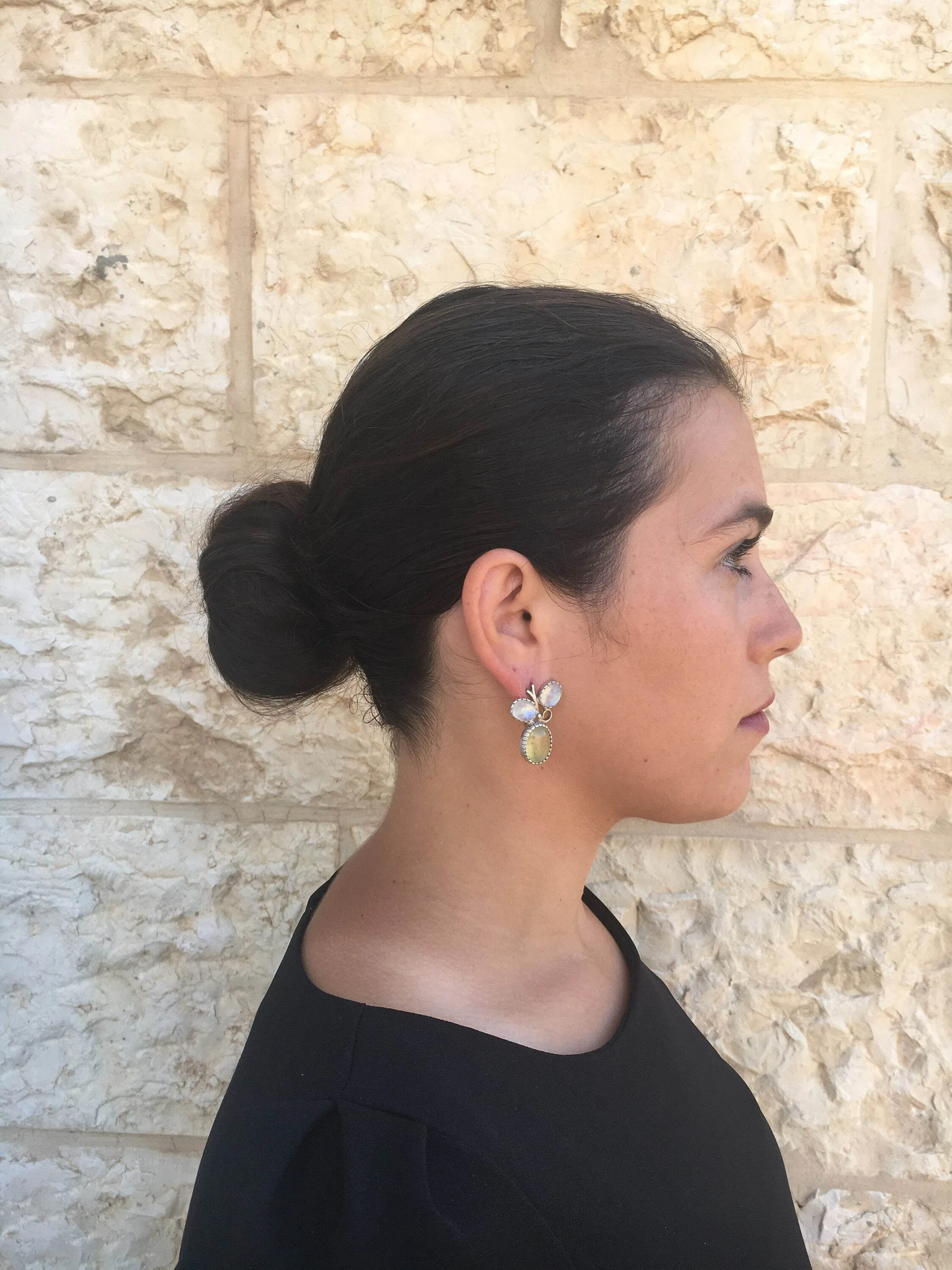 Prehnite Earrings - Moonstone Earrings - Large Leaf Earrings