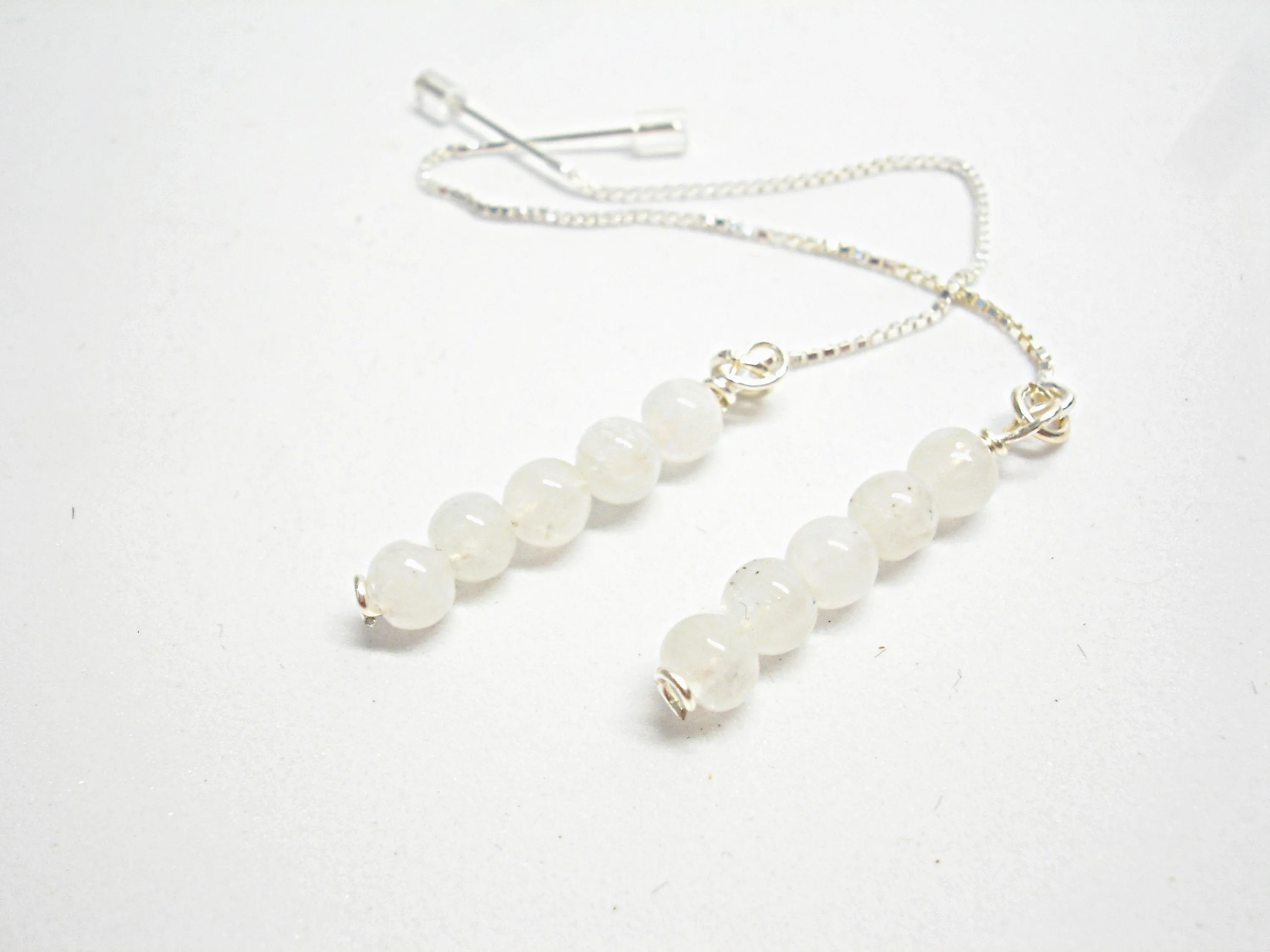Pull through earrings. Moonstone threader earrings. White gemstone chain earrings. Moonstone jewelry. Gift for her