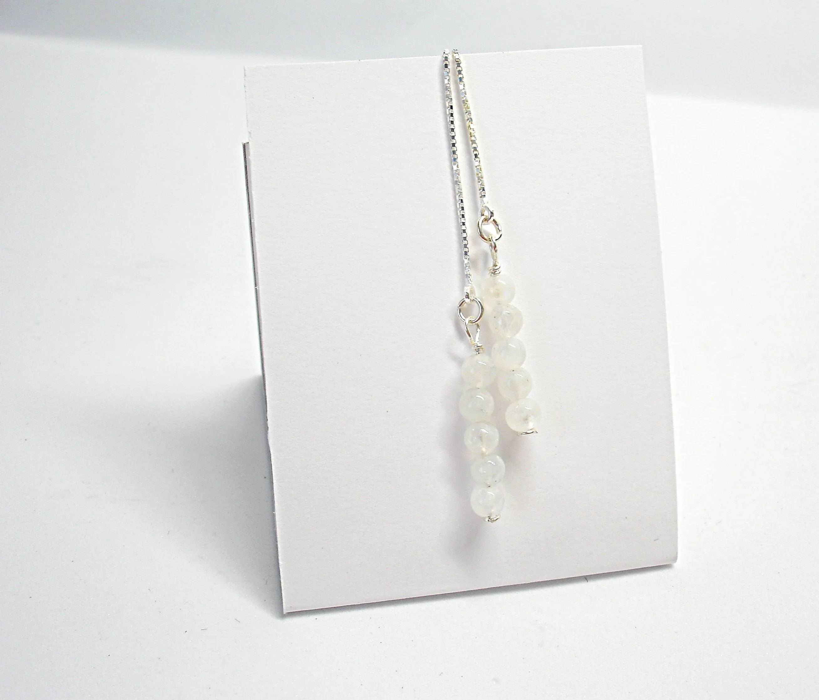 Pull through earrings. Moonstone threader earrings. White gemstone chain earrings. Moonstone jewelry. Gift for her