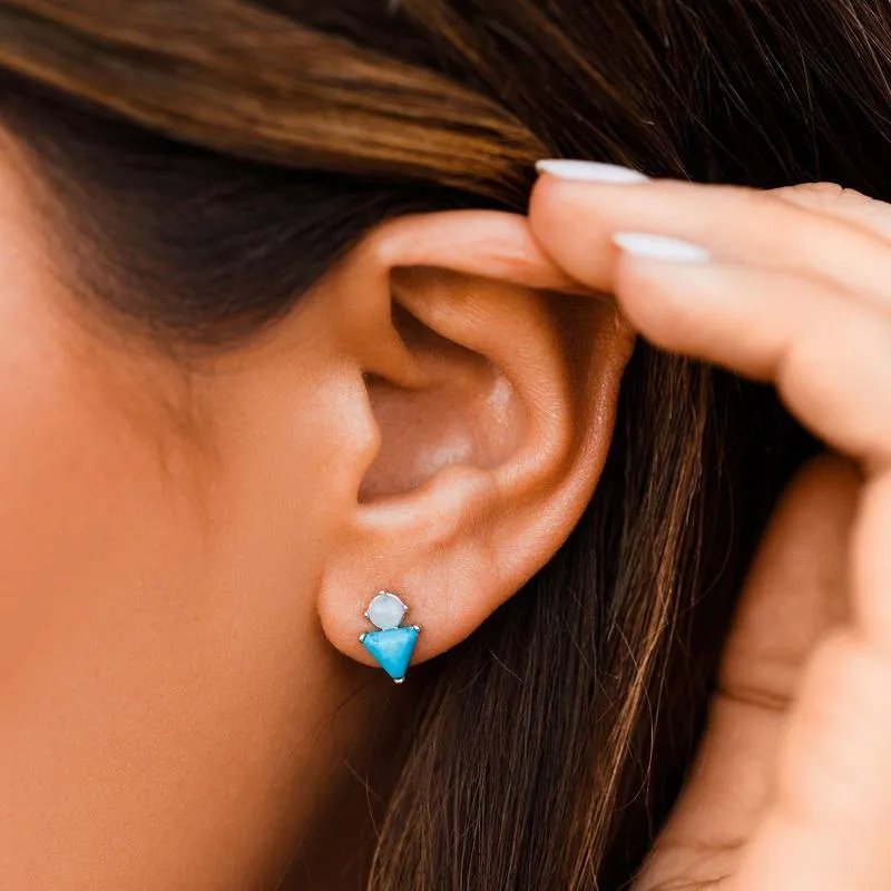 PURA VIDA TURQUOISE AND MOONSTONE STUD EARRINGS SILVER NEW!