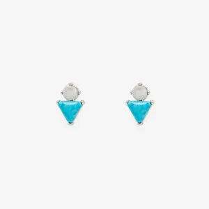 PURA VIDA TURQUOISE AND MOONSTONE STUD EARRINGS SILVER NEW!