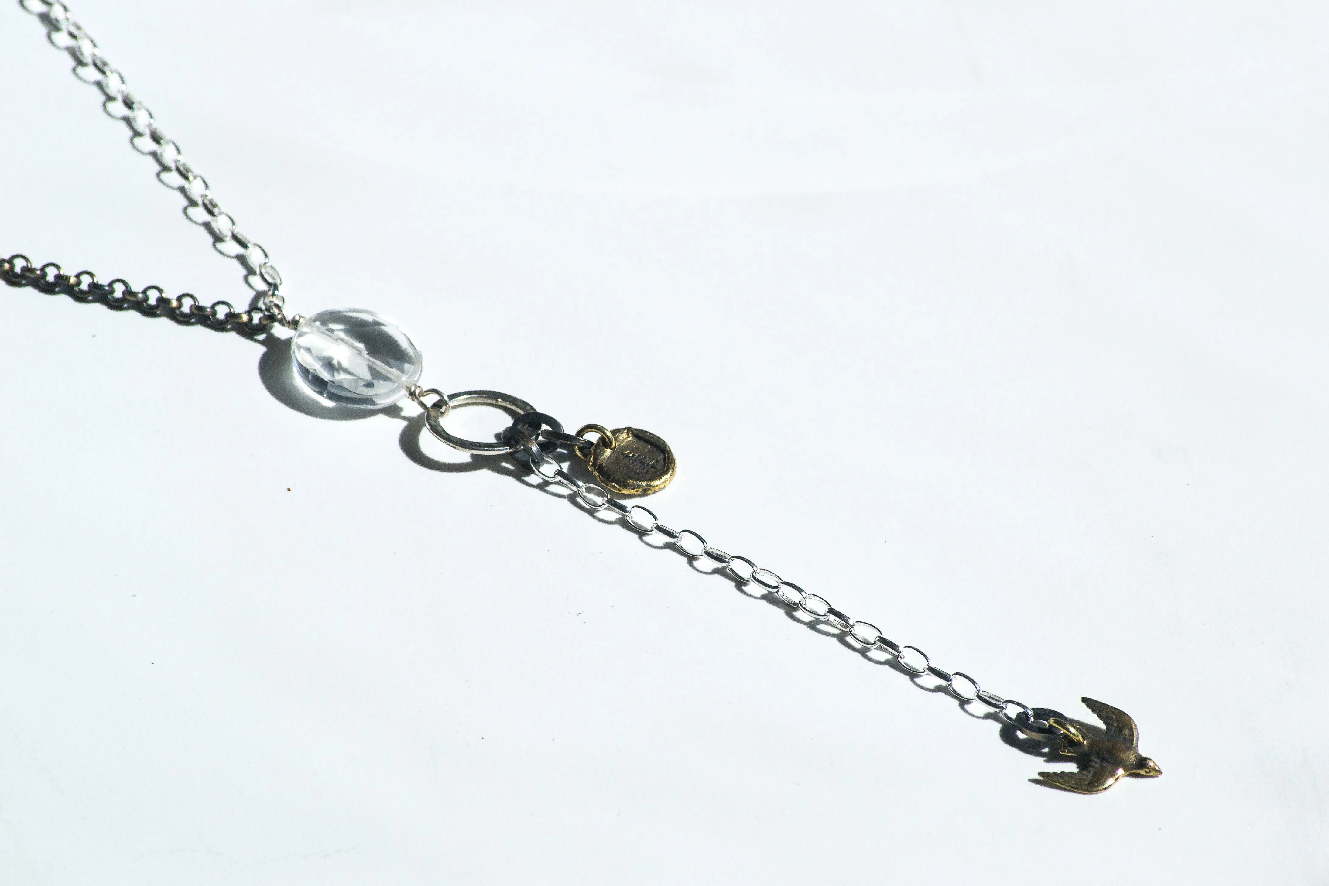 Quartz Tree and Sparrow Necklace