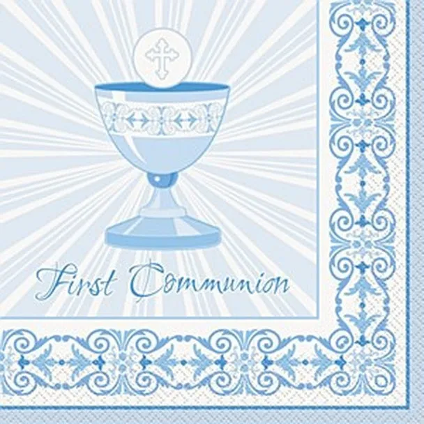 Radiant Cross Blue First Communion Napkin