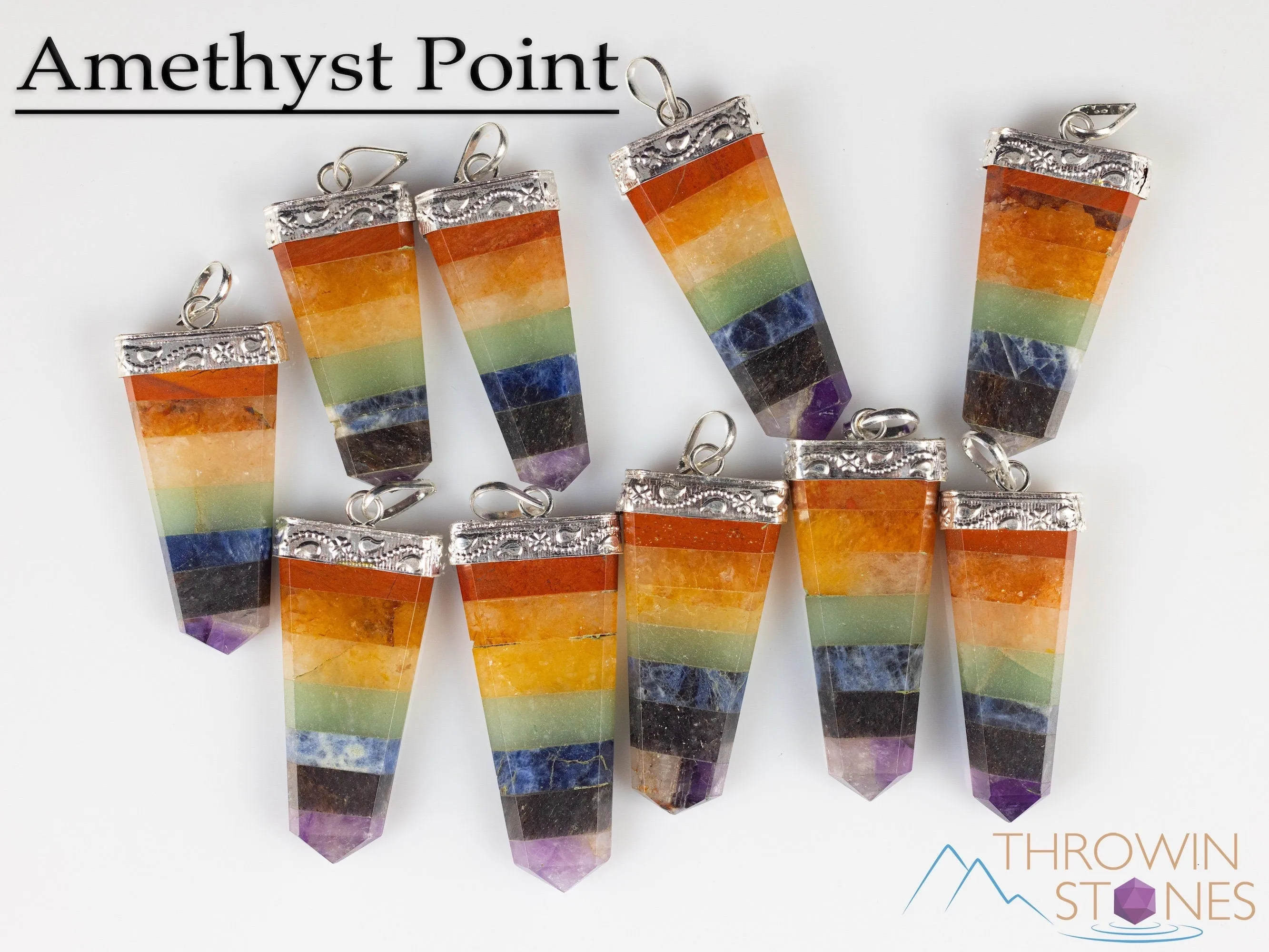 Rainbow CHAKRA Crystal Pendant - Crystal Points, Handmade Jewelry, Healing Crystals and Stones, E2123