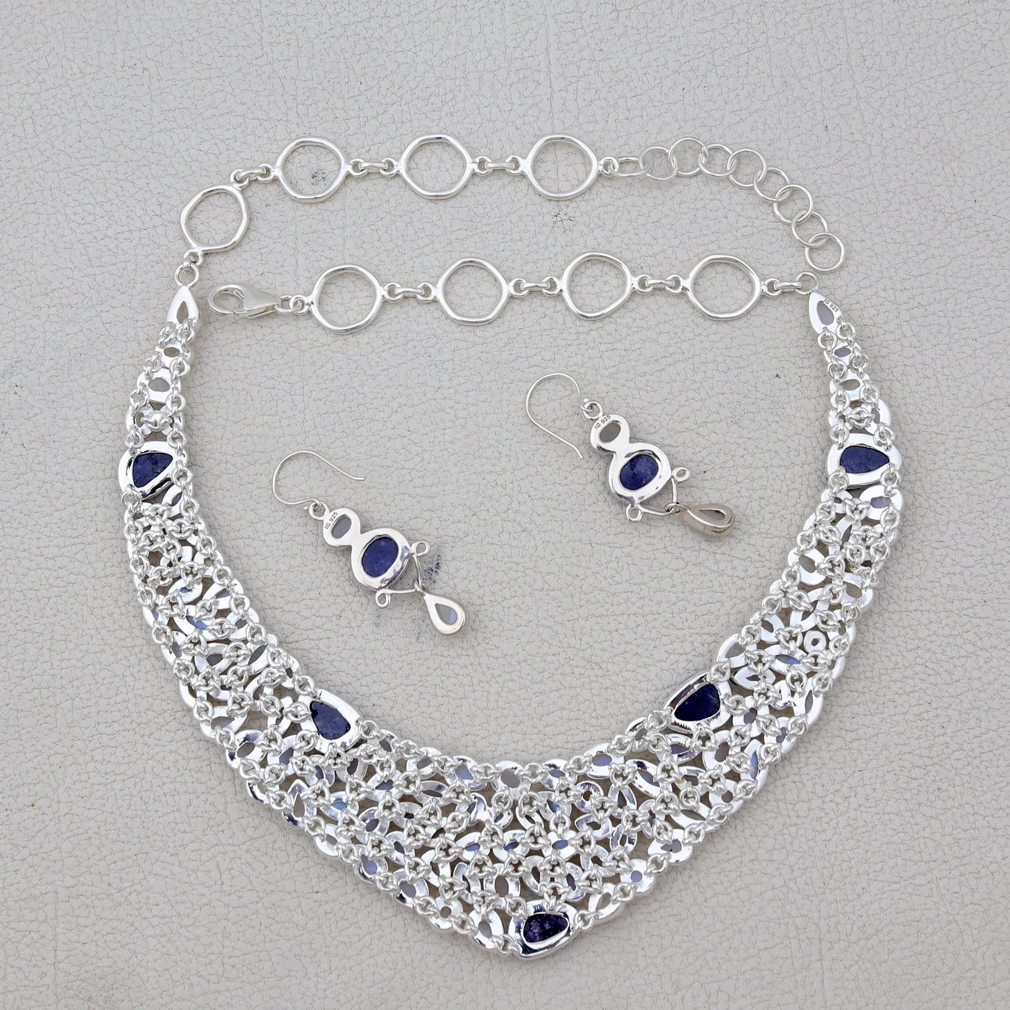 Rainbow Moonstone & Tanzanite Silver Necklace