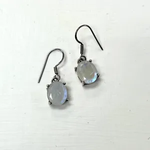Rainbow Moonstone Earrings, Silver Claw