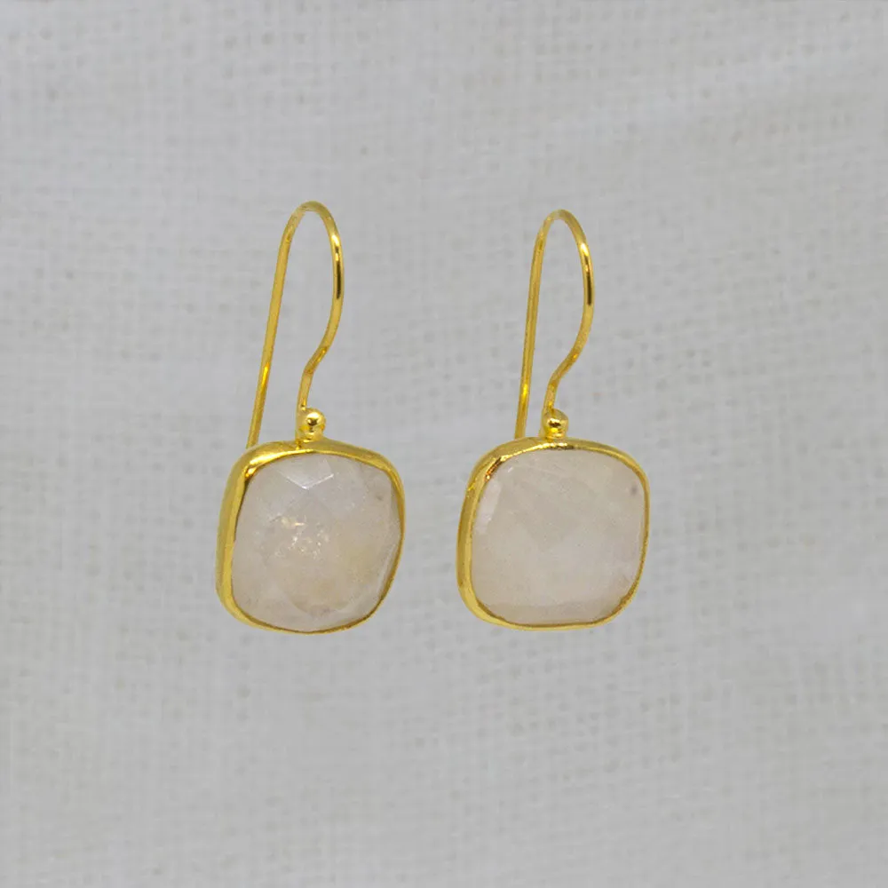 Rainbow Moonstone Square Drop Earrings