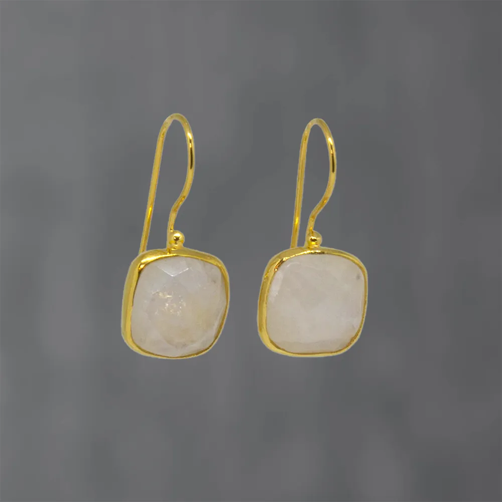 Rainbow Moonstone Square Drop Earrings