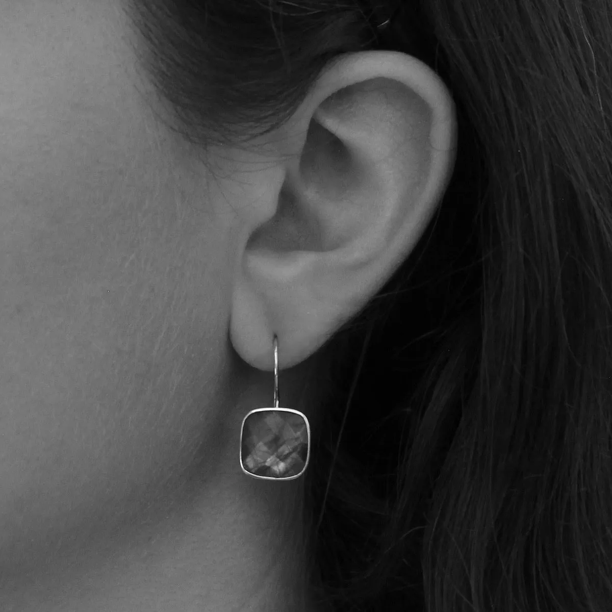 Rainbow Moonstone Square Drop Earrings