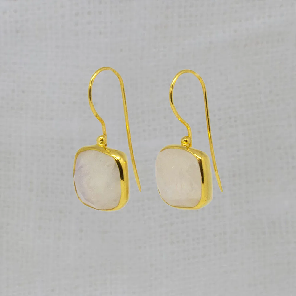 Rainbow Moonstone Square Drop Earrings