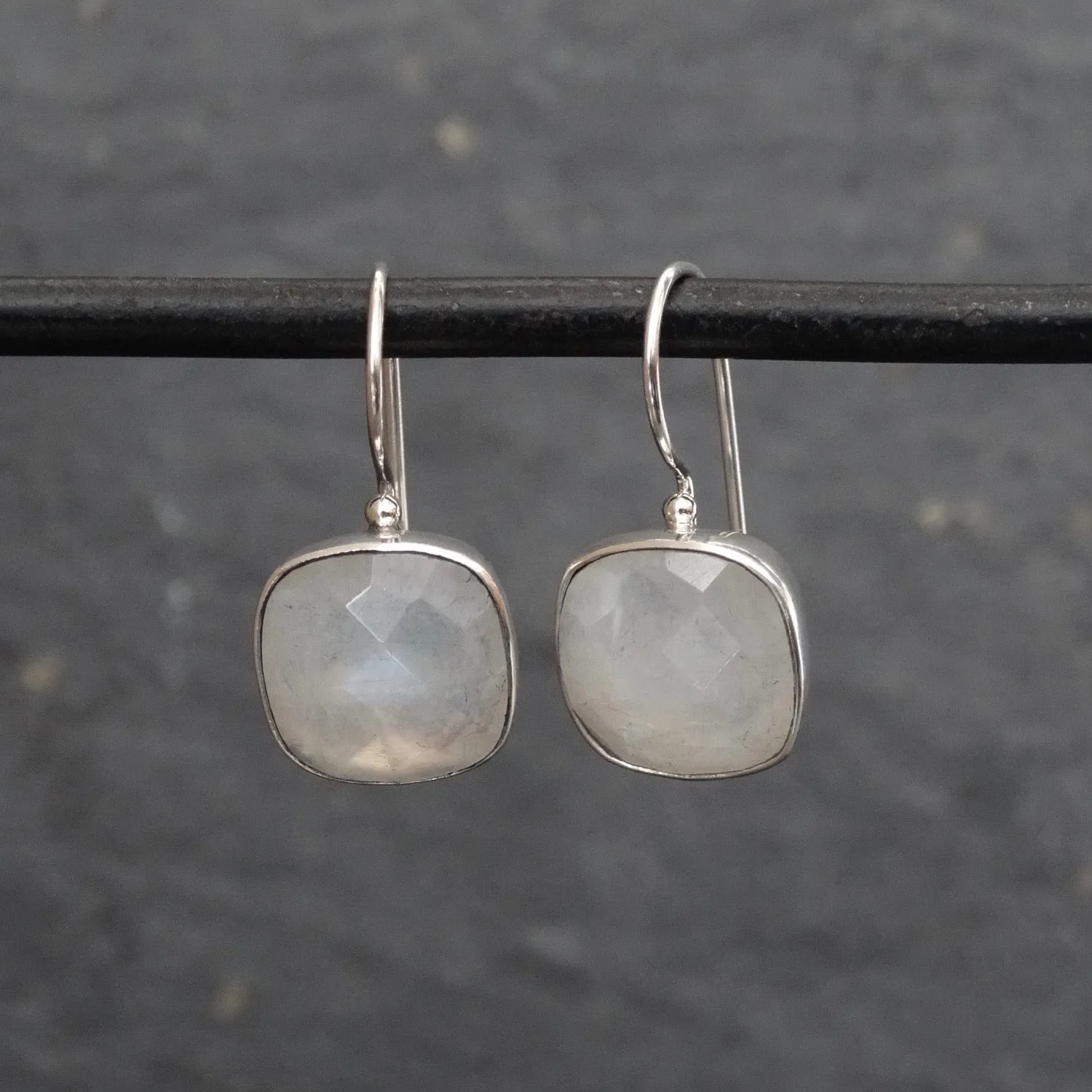 Rainbow Moonstone Square Drop Earrings