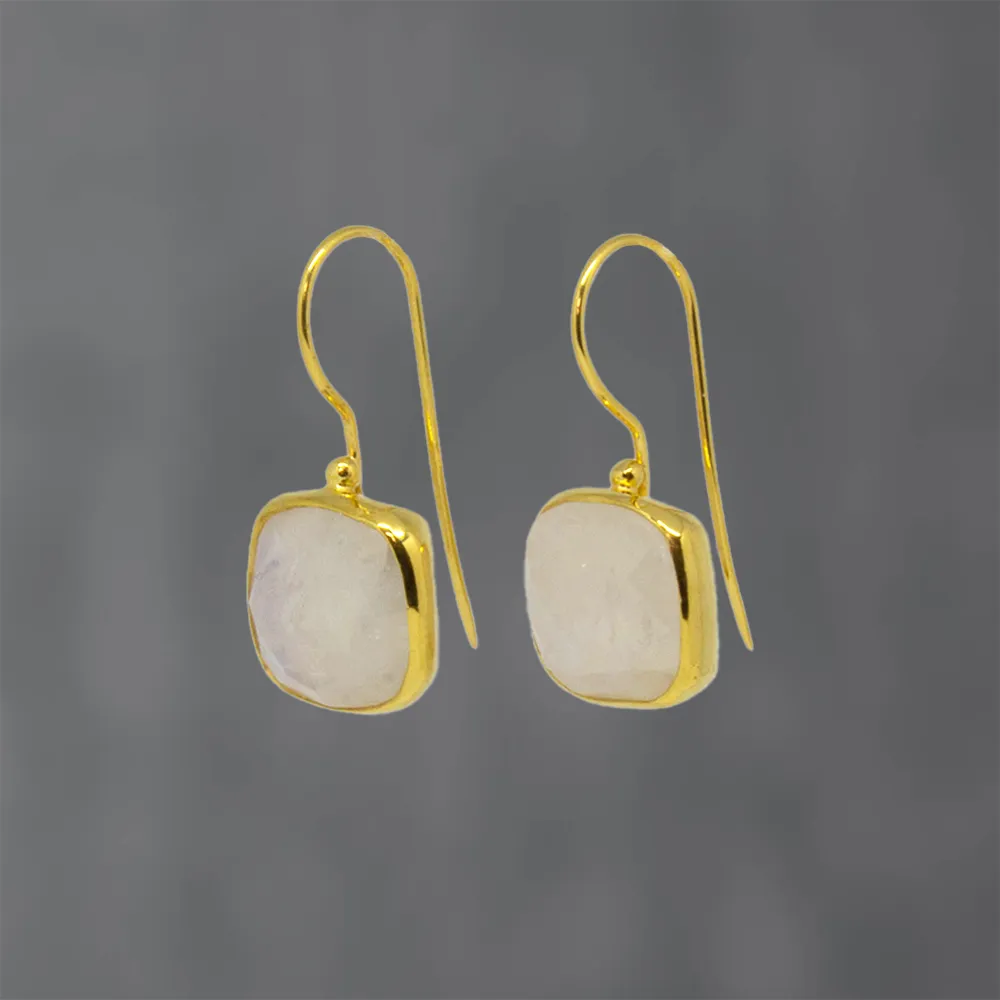 Rainbow Moonstone Square Drop Earrings