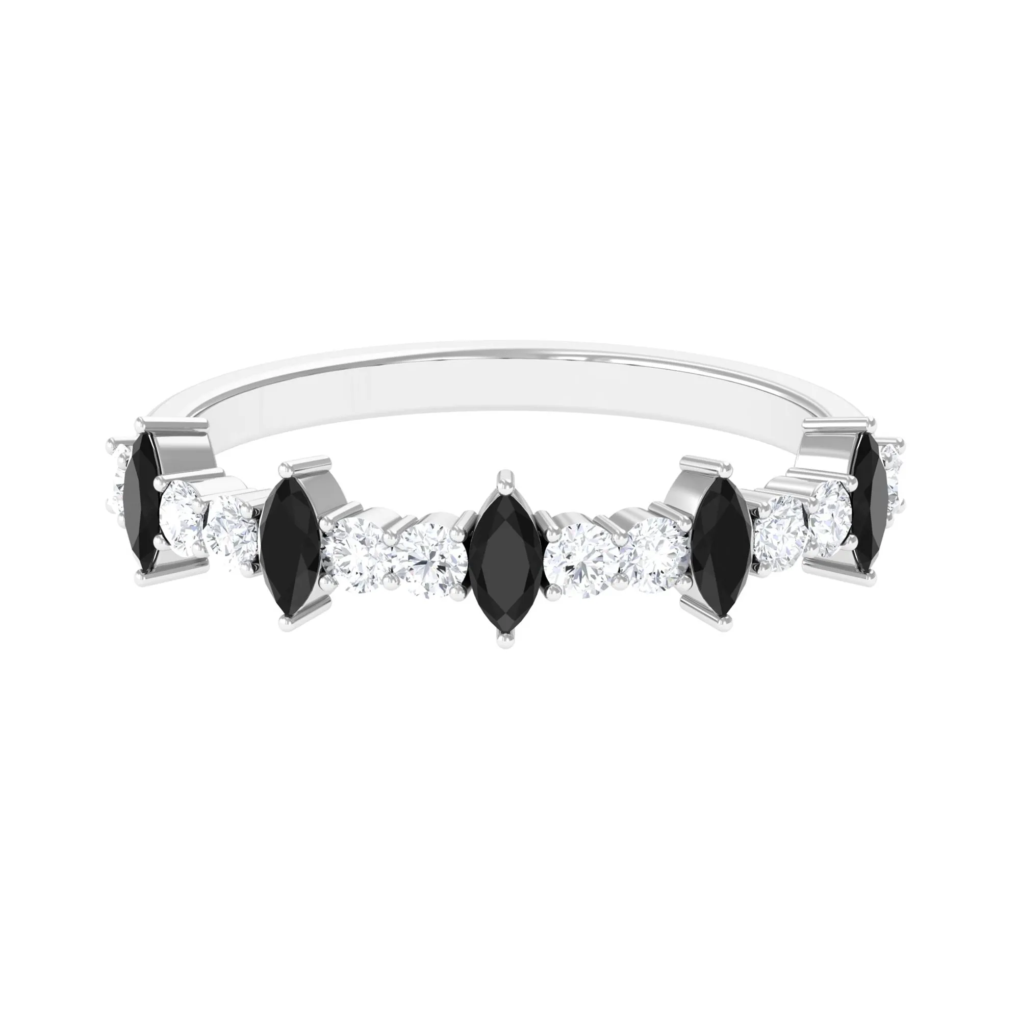 Real Black Onyx Half Eternity Ring with Diamond