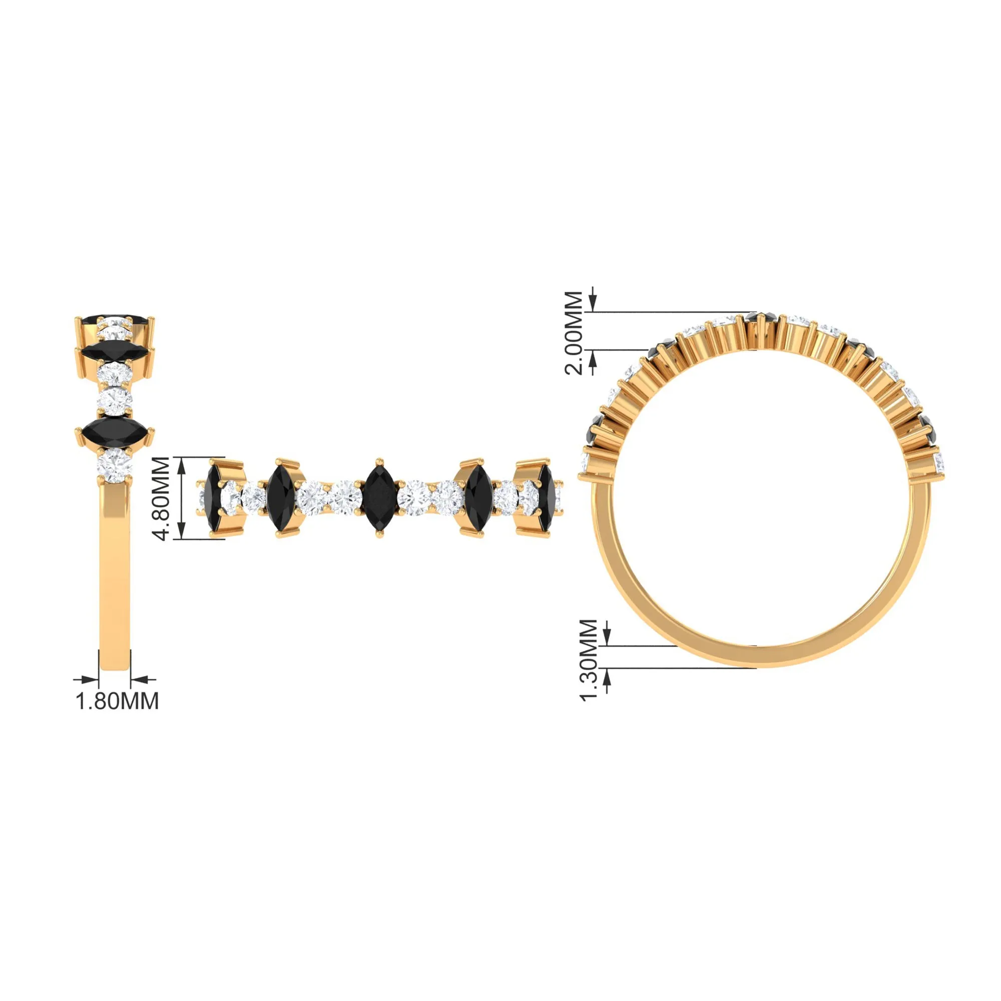 Real Black Onyx Half Eternity Ring with Diamond