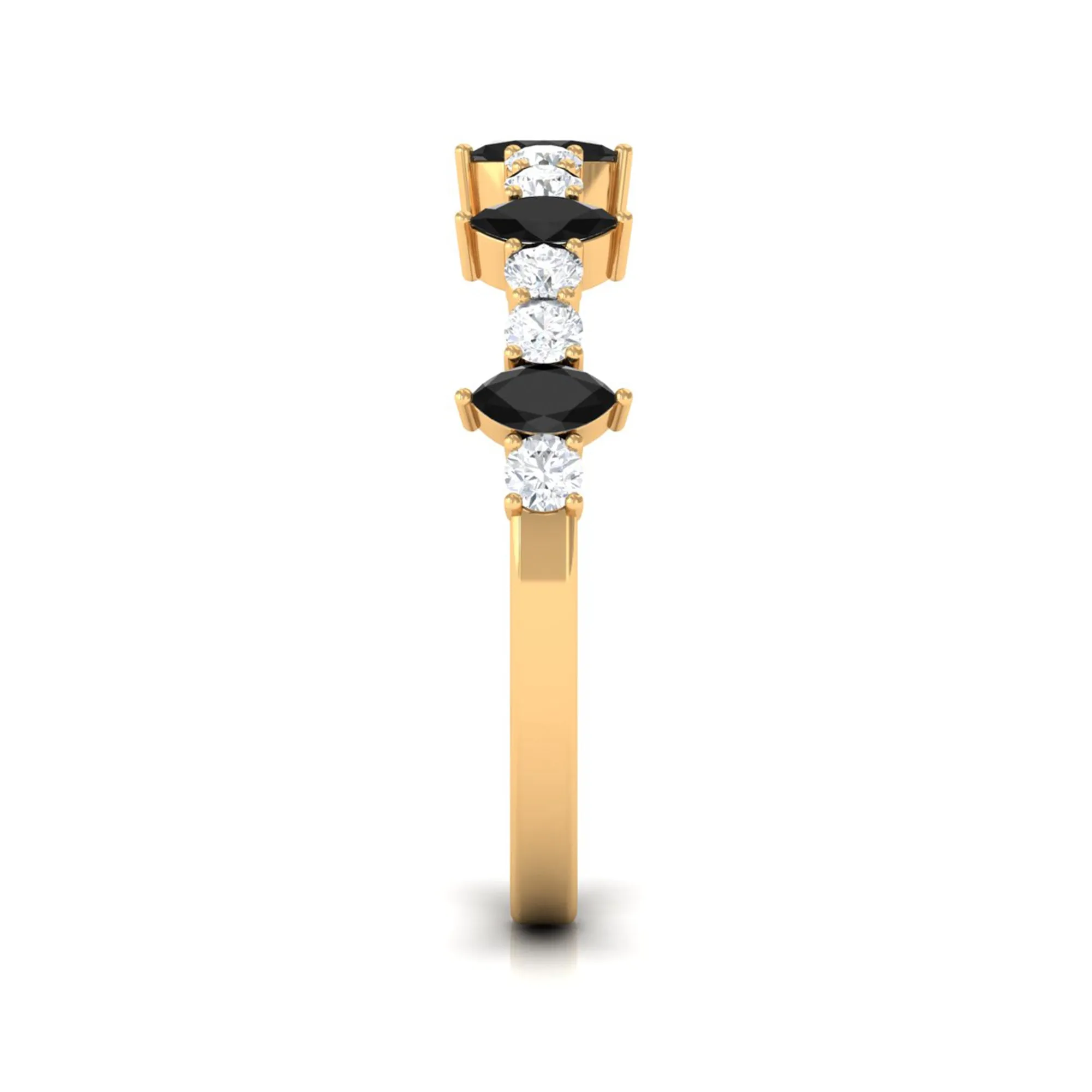 Real Black Onyx Half Eternity Ring with Diamond
