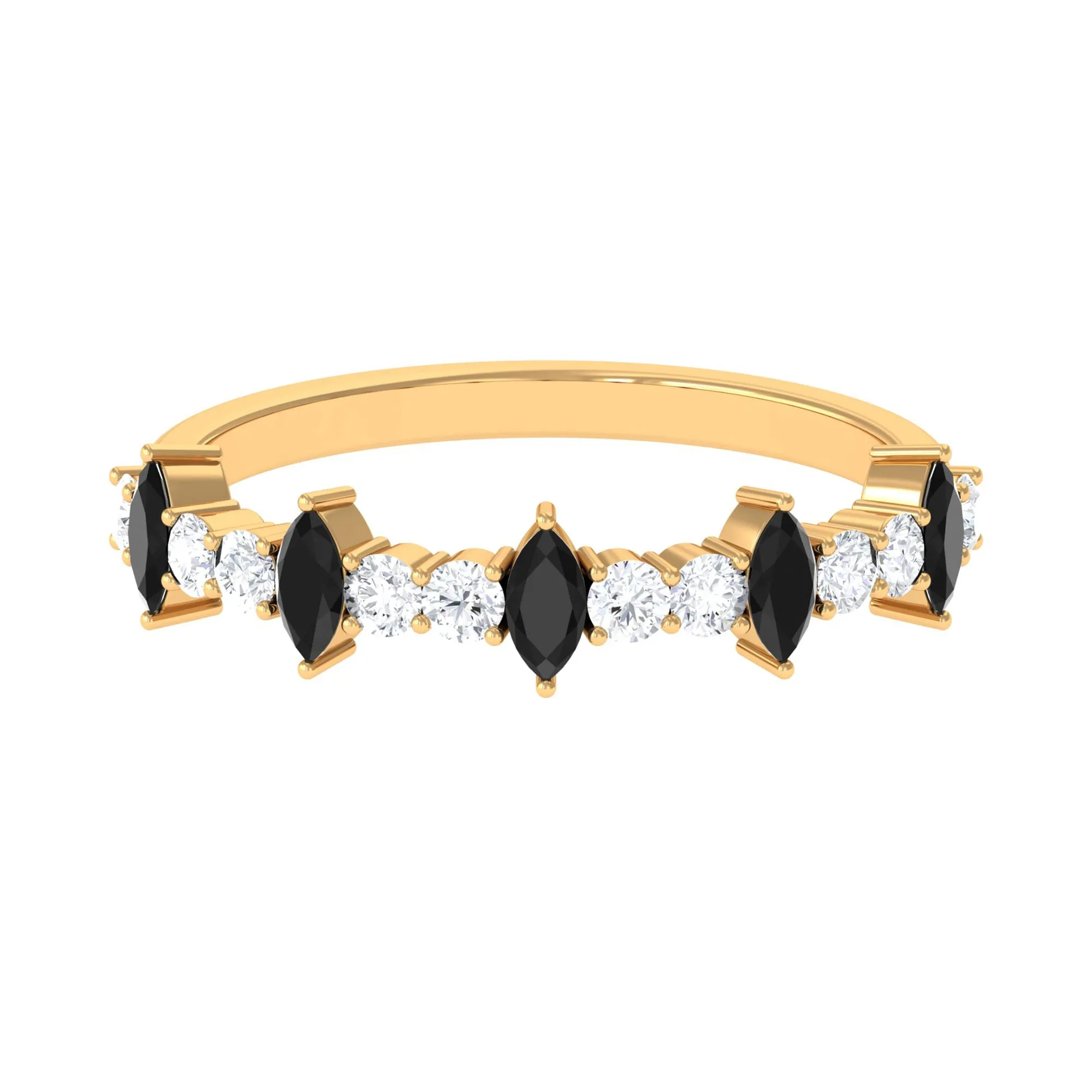 Real Black Onyx Half Eternity Ring with Diamond