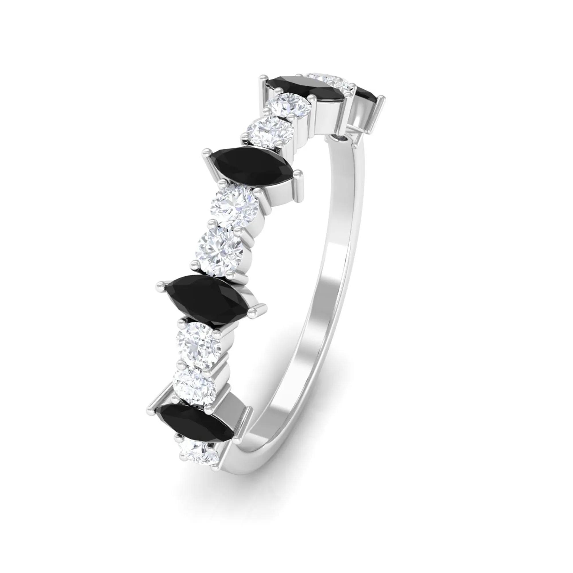 Real Black Onyx Half Eternity Ring with Diamond