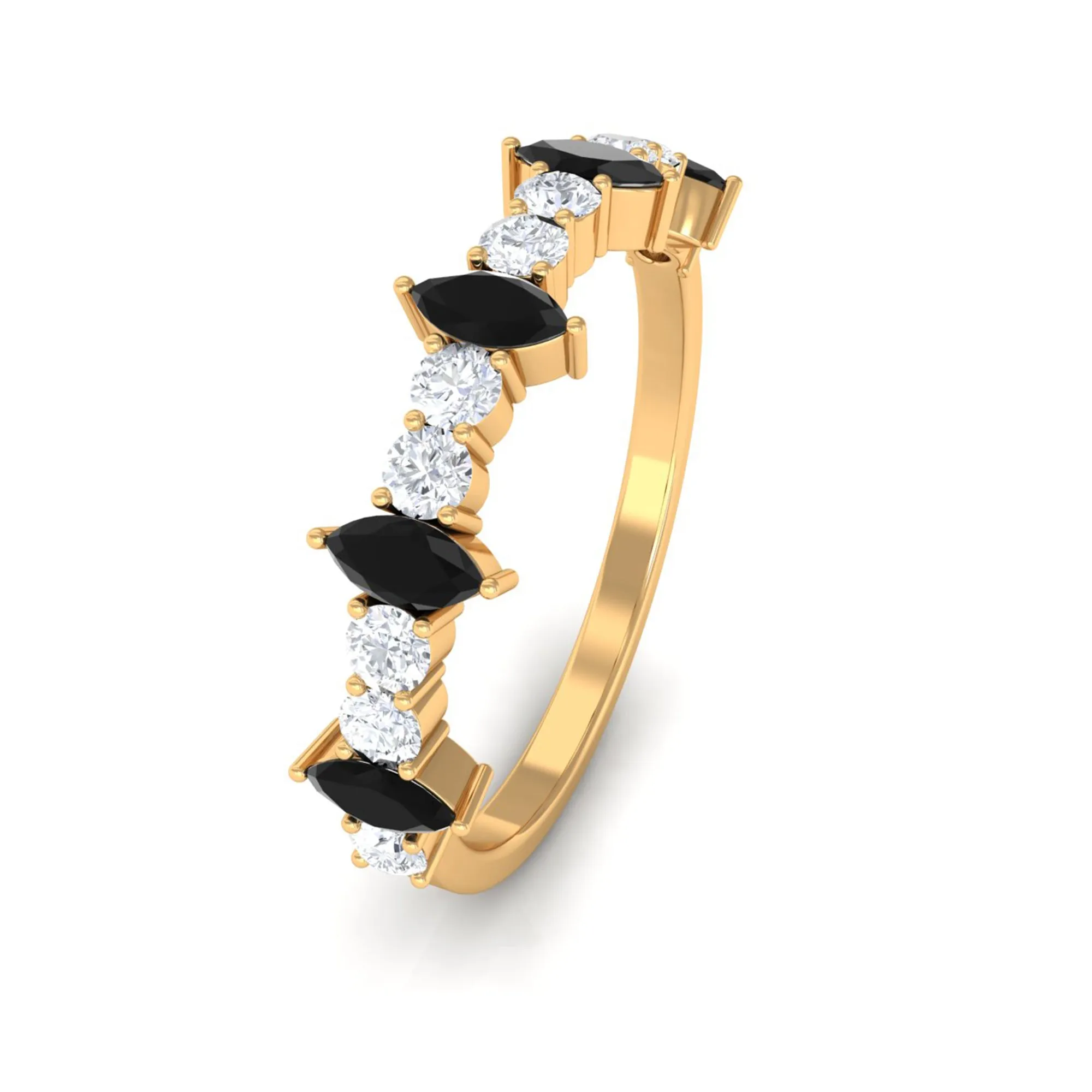 Real Black Onyx Half Eternity Ring with Diamond