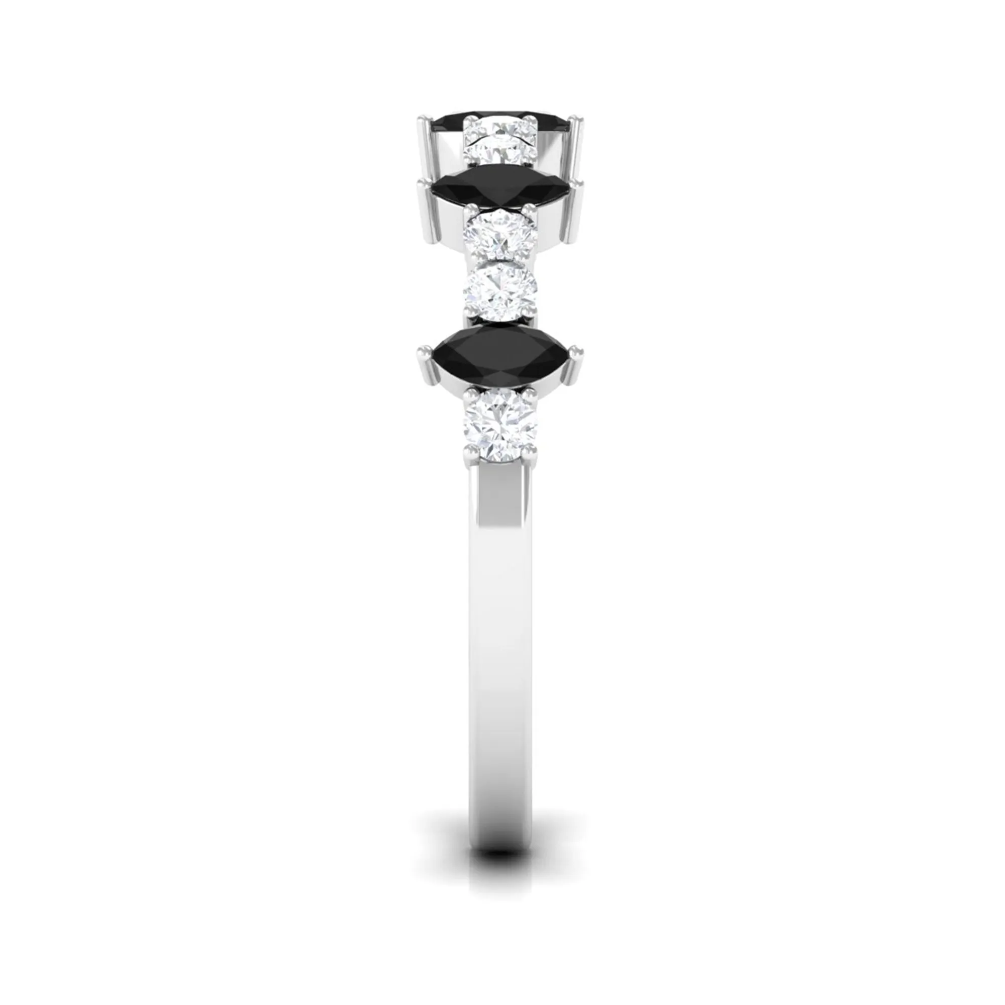 Real Black Onyx Half Eternity Ring with Diamond