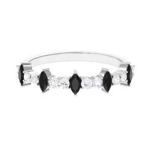 Real Black Onyx Half Eternity Ring with Diamond