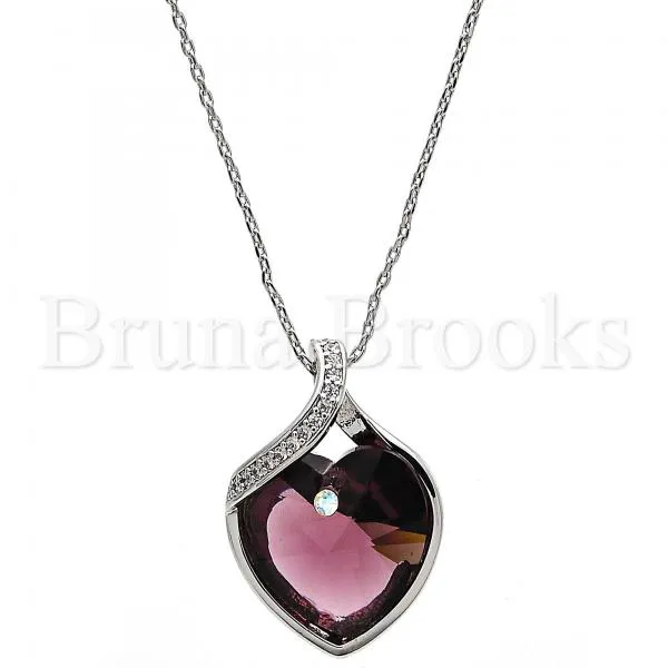 Rhodium Plated Fancy Necklace, Heart Design, with Swarovski Crystals and Micro Pave, Rhodium Tone