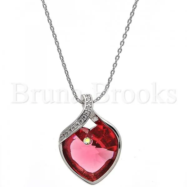 Rhodium Plated Fancy Necklace, Heart Design, with Swarovski Crystals and Micro Pave, Rhodium Tone