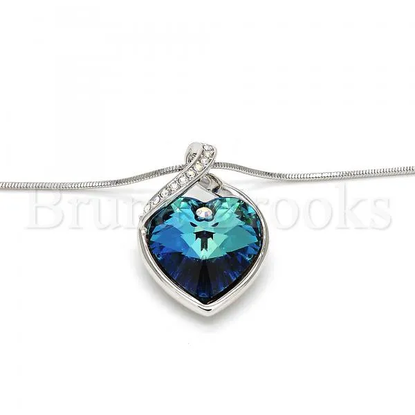 Rhodium Plated Fancy Necklace, Heart Design, with Swarovski Crystals and Micro Pave, Rhodium Tone