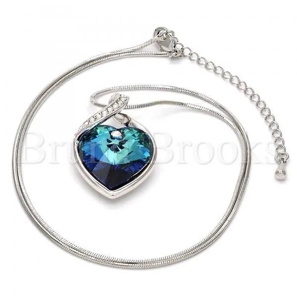 Rhodium Plated Fancy Necklace, Heart Design, with Swarovski Crystals and Micro Pave, Rhodium Tone