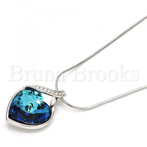 Rhodium Plated Fancy Necklace, Heart Design, with Swarovski Crystals and Micro Pave, Rhodium Tone