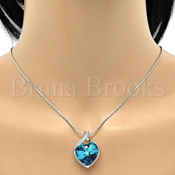 Rhodium Plated Fancy Necklace, Heart Design, with Swarovski Crystals and Micro Pave, Rhodium Tone
