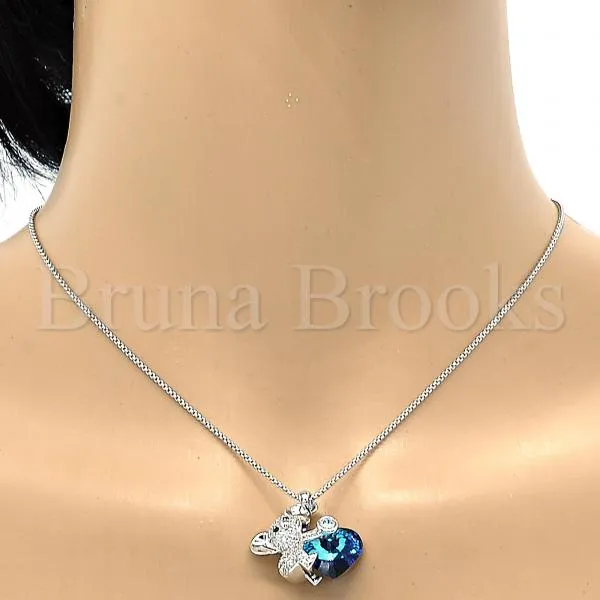 Rhodium Plated Fancy Necklace, Kohala and Heart Design, with Swarovski Crystals and Micro Pave, Rhodium Tone