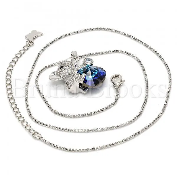 Rhodium Plated Fancy Necklace, Kohala and Heart Design, with Swarovski Crystals and Micro Pave, Rhodium Tone