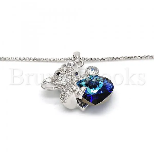Rhodium Plated Fancy Necklace, Kohala and Heart Design, with Swarovski Crystals and Micro Pave, Rhodium Tone